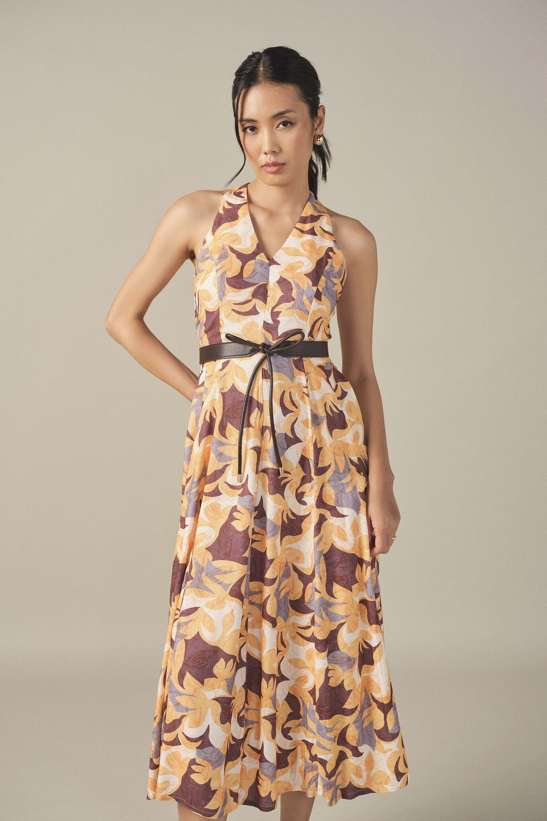 Abstract Printed Midi Dress in Mustard, Multi Color, image 4